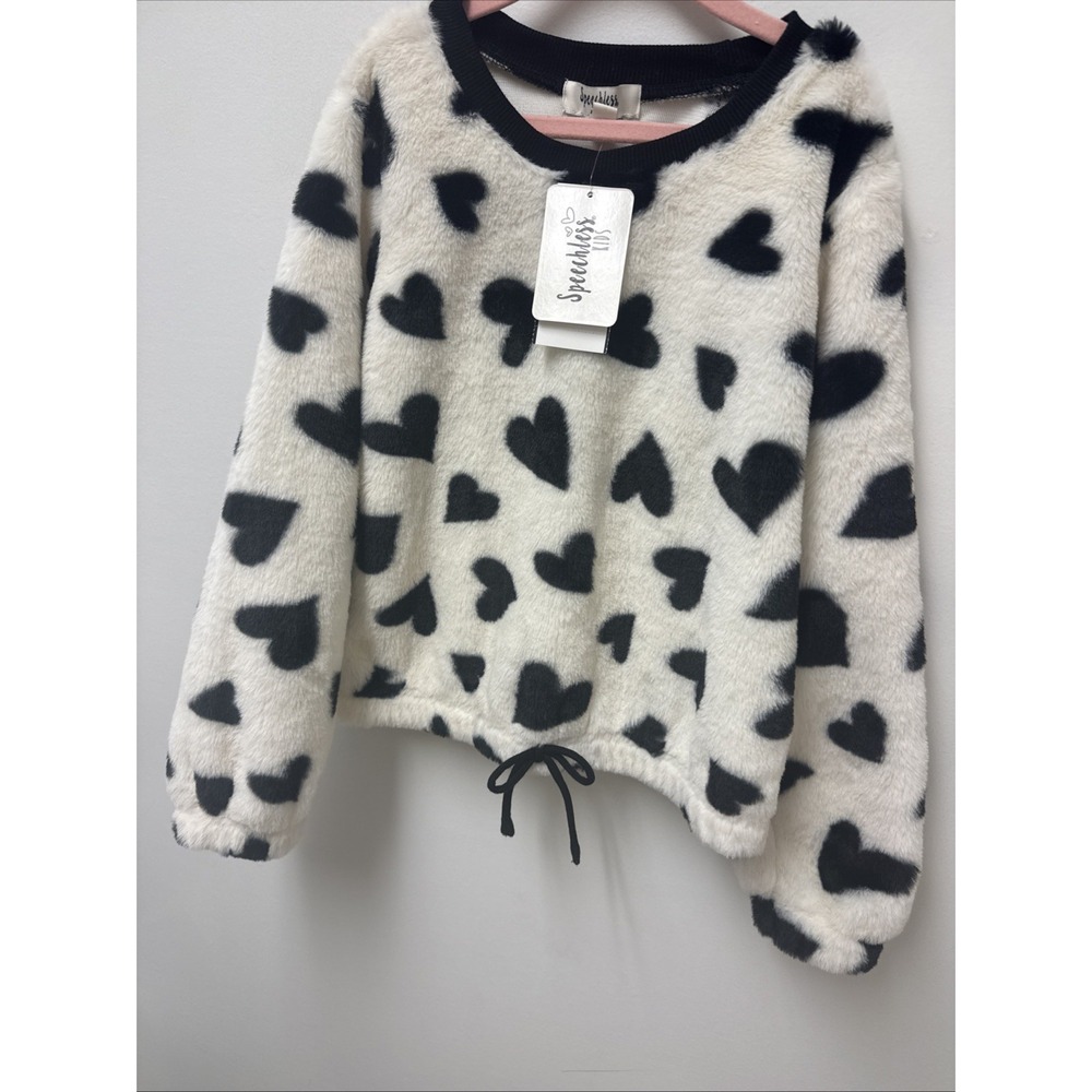 New Speechless Kids Hearts Plush Pullover Top‎ Girls M